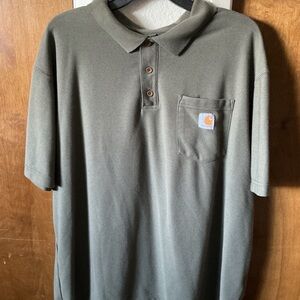 Men’s Green Carhartt Short Sleeve  Working Polo Shirt Size 2XL Loose Fit